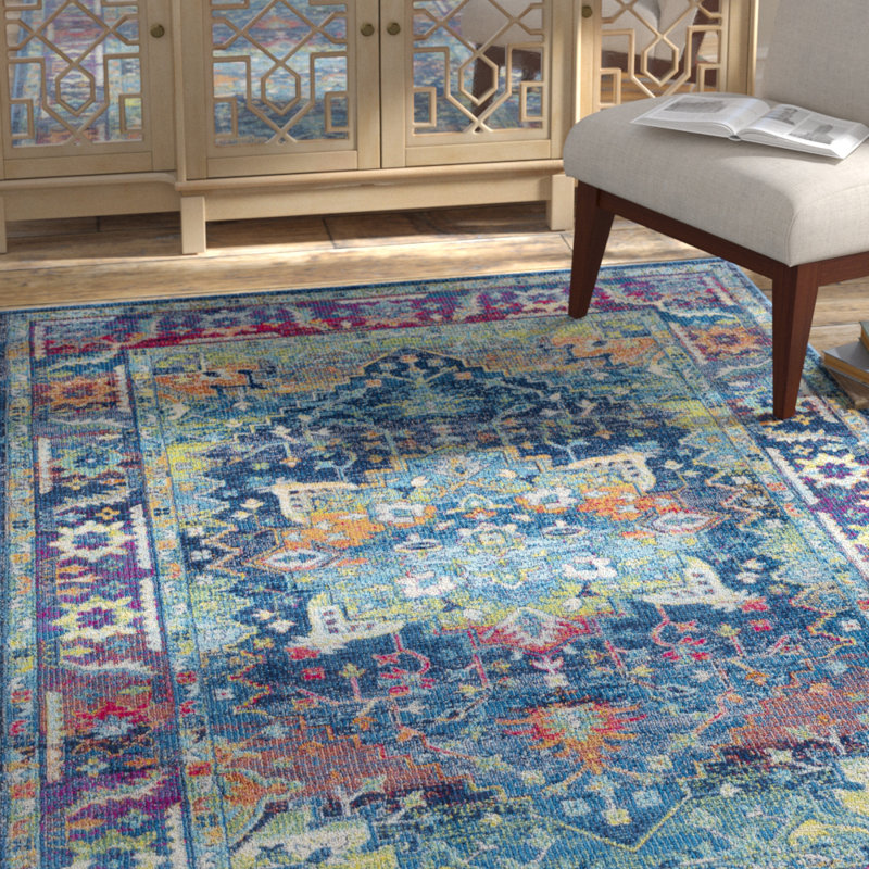 Bungalow Rose Tillamook Silk Traditional Floral Sky Blue/Bright Blue